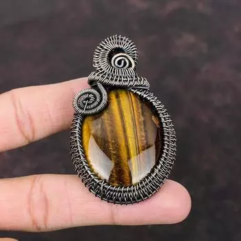 Подвеска из медной проволоки с тигровым глазом, подвеска из натурального драгоценного камня, ручная работа, медные украшения, подарок для матери, ювелирные изделия в обертке, абсолютно новый кулон