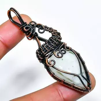 Подвеска из медной проволоки с зеленым турмалином и драгоценным камнем 2,56 дюйма 2.56 зелёный