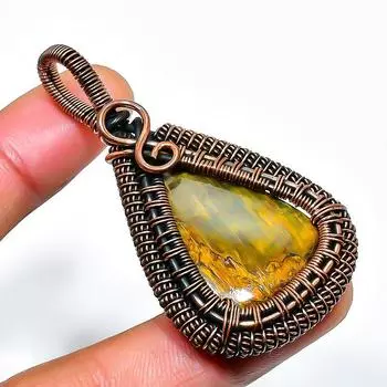 Подвеска из медной проволоки с золотым драгоценным камнем Питерсит, ручная работа, 2,17 дюйма 2.17 золотистый