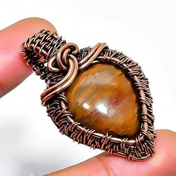 Подвеска из медной проволоки с золотым драгоценным камнем Питерсит, ручная работа, 1,77 дюйма 1.77 золотистый