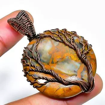 Подвеска из медной проволоки с золотым драгоценным камнем Питерсит, ручная работа, 1,97 дюйма 1.97 золотистый