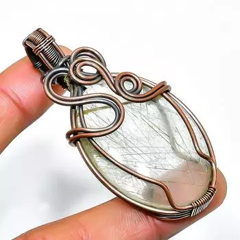 Подвеска из медной проволоки с золотым рутиловым драгоценным камнем, ручная работа, 2,56 дюйма 2.56 золотистый