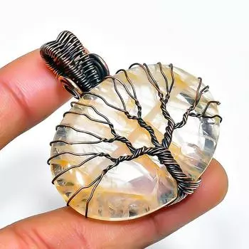 Подвеска из медной проволоки с золотым рутиловым драгоценным камнем, ручная работа, 1,77 дюйма 1.77 золотистый