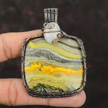 Подвеска из медной проволоки «Шмель» Яшма, подвеска «Радуга» с лунным камнем, ювелирные изделия из драгоценных камней, подвеска ручной работы из медной проволоки, лечебный камень