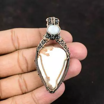 Подвеска из медной проволоки сколецита, ювелирные изделия из медной проволоки, ювелирные изделия из медной проволоки, подвеска из радужного лунного камня, кулон ручной работы, подарок