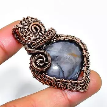 Подвеска из медной проволоки Sunstone In Lolite Gemstone, ручная работа, 1,77 дюйма 1.77 фиолетовый