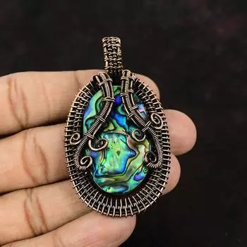 Подвеска из медной ракушки Abalone Shell, подвеска из медной проволоки, драгоценный камень в виде ракушки Abalone Shell, медная бижутерия, кулон ручной работы, подарок для него, подарок для матери