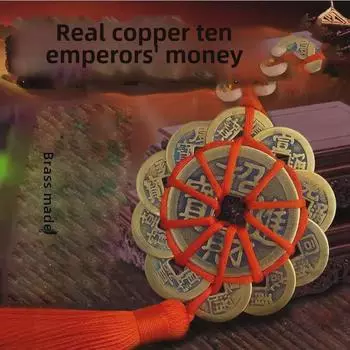 Подвеска из медной сливы с цветком ручной работы и десятью императорскими монетами — китайская подвеска для автомобиля