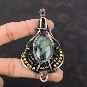 Подвеска из мха и пренита из меди, подвеска из драгоценного камня в проволочной обертке, ювелирное изделие ручной работы в проволочной обертке, совершенно новый кулон, потрясающий подарок из меди для мамы