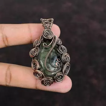 Подвеска из мха и пренита, подвеска из медной проволоки, подвеска ручной работы, подвеска из проволоки, ювелирные изделия из драгоценных камней, подвеска из камня по дате рождения, медные ювелирные изделия, подарок для мамы