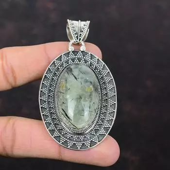 Подвеска из мха и пренита. Подвеска из драгоценного камня высшего качества. Подвеска из стерлингового серебра 925 пробы. Винтажная подвеска ручной работы. Лучший подарок для мамы.