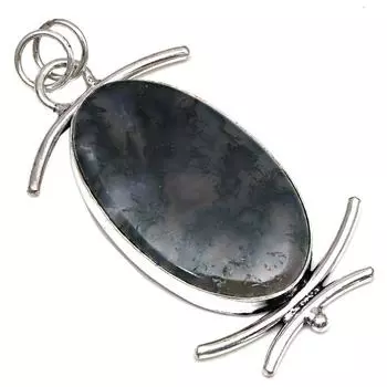 Подвеска из мохового агата, драгоценный камень, подарок для нее, серебряное украшение 2,75 дюйма