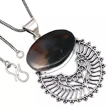 Подвеска из мохового агата, драгоценный камень, подарок ручной работы для нее, старинные серебряные украшения 2 дюйма