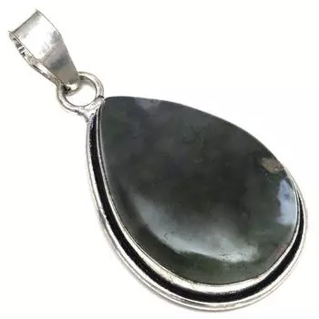 Подвеска из мохового агата, драгоценный камень, ручная работа, подарок на День матери, серебряное украшение, 2 дюйма