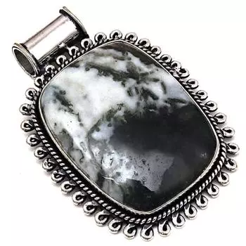 Подвеска из мохового агата, драгоценный камень, ручная работа, подарок для нее, серебряные украшения 1,75 дюйма