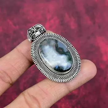 Подвеска из мохового агата, ювелирные изделия из драгоценных камней, подвеска из стерлингового серебра 925 пробы, подарок для женщин, подвеска ручной работы 2.04 Inches белый