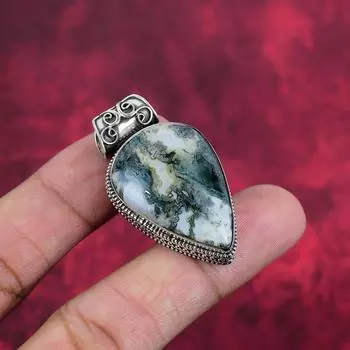 Подвеска из мохового агата, ювелирные изделия из драгоценных камней, подвеска из стерлингового серебра 925 пробы, подарок для женщин, подвеска ручной работы 1.77 Inches зелёный