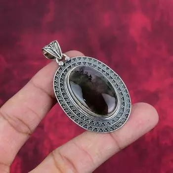 Подвеска из мохового агата, ювелирные изделия из драгоценных камней, подвеска из стерлингового серебра 925 пробы, подарок для женщин, подвеска ручной работы 1.50 Inches зелёный