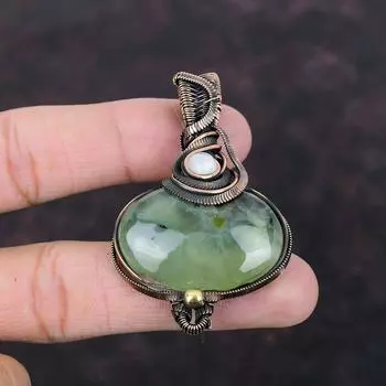 Подвеска из мохового пренита, подвеска из медной проволоки с драгоценным камнем, ручная работа, ювелирные изделия из проволоки для подарка, подвеска из радужного лунного камня, ювелирные изделия для женщин