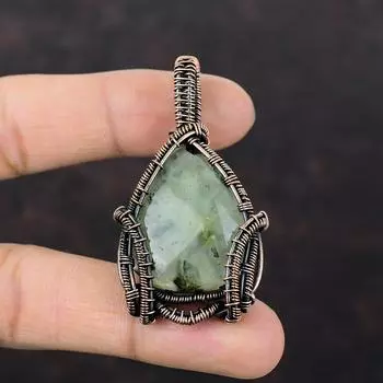 Подвеска из мохового пренита, подвеска из медной проволоки, уникальный дизайн, ювелирное изделие, изящный кулон с драгоценным камнем, подарок для нее, медное украшение, подвеска ручной работы