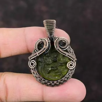 Подвеска из молдавитовой меди, подвеска из медной проволоки, изящное ювелирное изделие из драгоценных камней, подарок на годовщину, подвеска ручной работы из молдавитовой меди, ювелирное изделие из проволоки