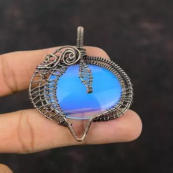 Подвеска из молочного опала, обернутая медной проволокой, ручная работа, ювелирные изделия из молочного опала, уникальный кулон из драгоценных камней, обернутая медной проволокой, ювелирная подвеска для подарка