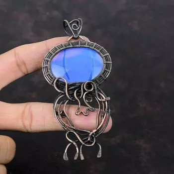 Подвеска из молочного опала, подвеска из медной проволоки, подвеска ручной работы, медные украшения, подвеска из натурального драгоценного камня, подвеска из проволоки, подарок для женщин