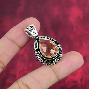 Подвеска из морганита, драгоценный камень ручной работы, серебряный кулон 925 пробы, старинные ювелирные изделия, для подарка на помолвку 1.57 Inches оранжевый