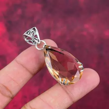 Подвеска из морганита, драгоценный камень ручной работы, серебряный кулон 925 пробы, старинные ювелирные изделия, для подарка на помолвку 2.08 Inches оранжевый