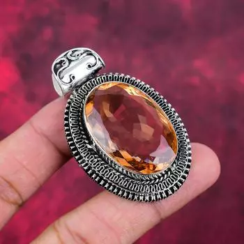 Подвеска из морганита, драгоценный камень ручной работы, серебряный кулон 925 пробы, старинные ювелирные изделия, для свадебного подарка 2.40 Inches оранжевый