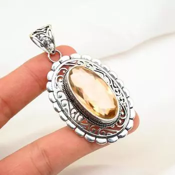 Подвеска из морганита, драгоценный камень ручной работы, серебряный кулон 925 пробы, старинные ювелирные изделия, для подарка на помолвку 2.67 Inches оранжевый