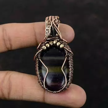 Подвеска из мультифлюорита, медная проволочная обертка, медные украшения, подвеска ручной работы, настоящие драгоценные камни, подарок для женщин, проволочная обертка