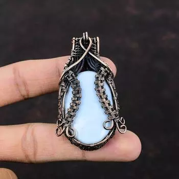 Подвеска из настоящего драгоценного камня Owyhee Blue Opal, обернутая медной проволокой, ручная работа, медные украшения, подвеска из камня по рождению, обернутая проволокой, подарок для мамы