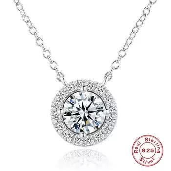 Подвеска из настоящего муассанита весом 1 карат, круглое ожерелье из муассанита. 925 Silver