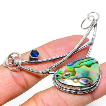 Подвеска из натурального абалонового камня, голубого топаза, стерлингового серебра 925 пробы, 2,36 дюйма, O1l19