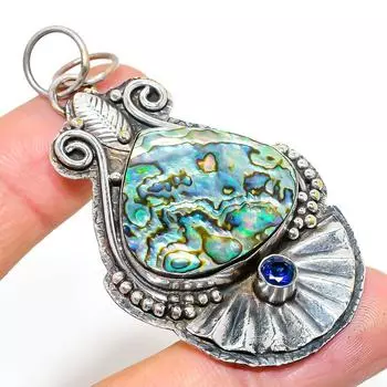 Подвеска из натурального абалонового камня, голубого топаза, стерлингового серебра 925 пробы, 2,68 дюйма, p0k76