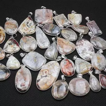 Подвеска из натурального агата Crazy Lace, винтажное ожерелье с подвеской, серебряная накладка на ожерелье ручной работы, ювелирные изделия в стиле хиппи Crazy Lace Agate Free Size белый