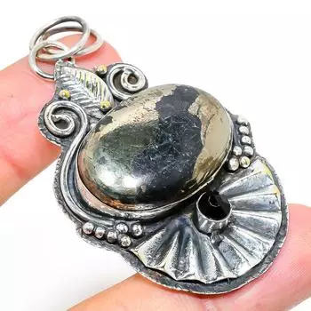 Подвеска из натурального агата-пирита, черного шпинеля из стерлингового серебра 925 пробы 2,56 дюйма e2l95