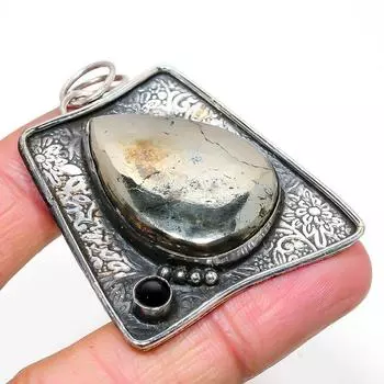 Подвеска из натурального агата-пирита, черного шпинеля из стерлингового серебра 925 пробы 2,25 дюйма y9u64