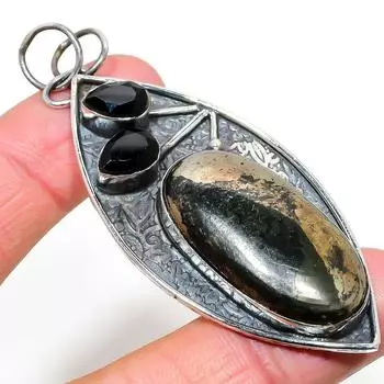 Подвеска из натурального агата-пирита, черного шпинеля, стерлингового серебра 925 пробы, 2,99 дюйма, j5N61