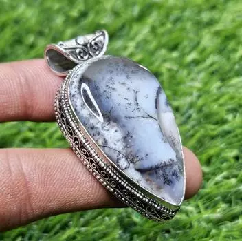 Подвеска из натурального агата с дендритом, серебряная подвеска 925 пробы, серебряная подвеска в форме груши, подарок для нее белый