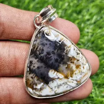 Подвеска из натурального агата с дендритом, серебряная подвеска 925 пробы, серебряная подвеска в форме груши, подарок для нее чёрный