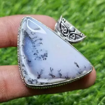 Подвеска из натурального агата с дендритом, серебряная подвеска 925 пробы, серебряная подвеска треугольной формы, подарок для нее белый