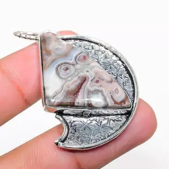 Подвеска из натурального агата с кружевом Лагуна, стерлингового серебра 925 пробы, 1,97 дюйма p0o00