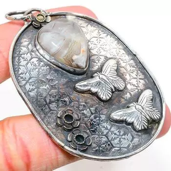 Подвеска из натурального агата с кружевом Лагуна, стерлингового серебра 925 пробы, 2,92 дюйма, y5k85