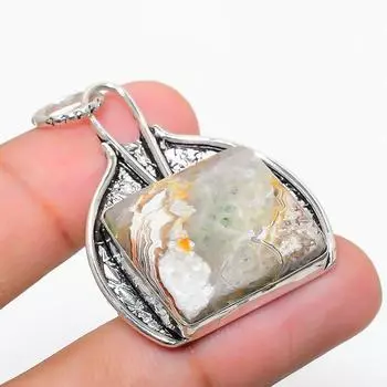 Подвеска из натурального агата с кружевом Лагуна, стерлингового серебра 925 пробы, 1,81 дюйма, y5I69