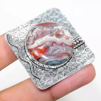 Подвеска из натурального агата с кружевом Лагуна, стерлингового серебра 925 пробы, 1,58 дюйма, L1u55