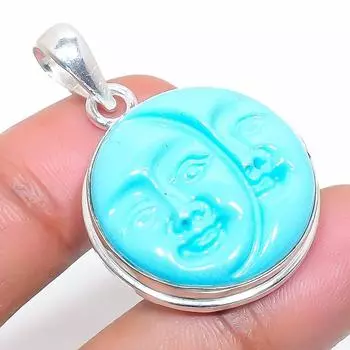 Подвеска из натурального агата с синим камеем из стерлингового серебра 925 пробы 1,50 дюйма Z3M00