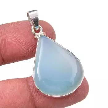 Подвеска из натурального аква-халцедона ручной работы из стерлингового серебра 925 пробы 1,50 дюйма D1w74