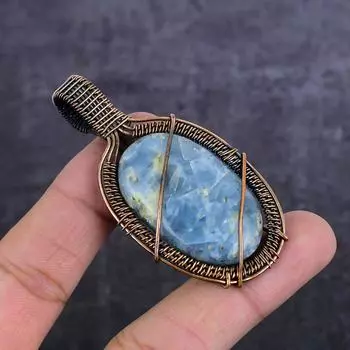 Подвеска из натурального аквамарина, медная проволока, ручная работа, 2,76 дюйма, r6R58